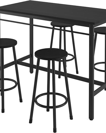NicBex Dining Table Set for 4 Rural Kitchen Table Dining Table with 4 Bar Stools Modern Kitchen Table Set Space Saving for Home, Kitchen, Living Room, Office, Metal Frame and MDF, Black - LeafyLoom