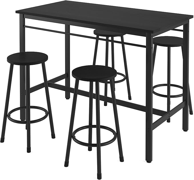 NicBex Dining Table Set for 4 Rural Kitchen Table Dining Table with 4 Bar Stools Modern Kitchen Table Set Space Saving for Home, Kitchen, Living Room, Office, Metal Frame and MDF, Black - LeafyLoom