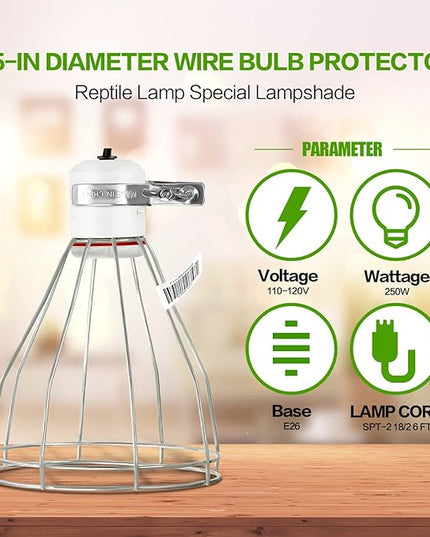 Simple Deluxe E26 Clamp Lamp Light with Steel Cage Wire Grillup, Suit for 250W Lamp (No Bulb Included) with 6 ft Cord, 1 Pack - LeafyLoom