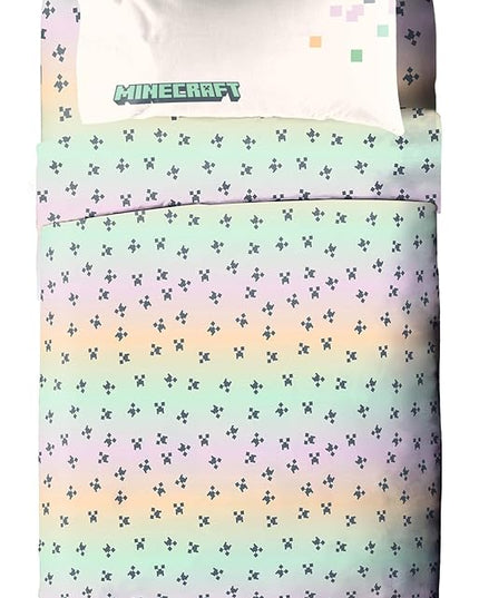 Minecraft Creeper Twin Comforter Set - 5 Piece Bedding includes Sheet Set & Pillow Covers - Super Soft Pink & Green Kids Bedding - LeafyLoom