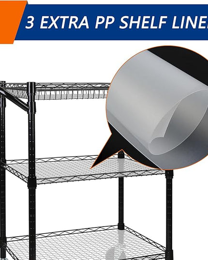 3 Tier Heavy Duty Rolling Utility Cart,18"D x 23.8"W x 36.6"H Rolling Carts with Wheels,Commercial Grade Metal Cart with Handle Bar & Shelf Liner,Trolley Serving Storage Cart for Kitchen Black - LeafyLoom