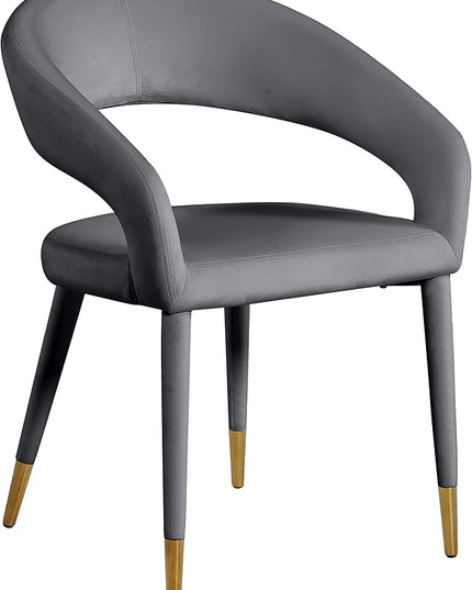 Meridian Furniture Destiny Collection Modern | Contemporary Velvet Upholstered Rounded Back Dining Chair, 23" W x 23" D x 31.5" H, Grey - LeafyLoom