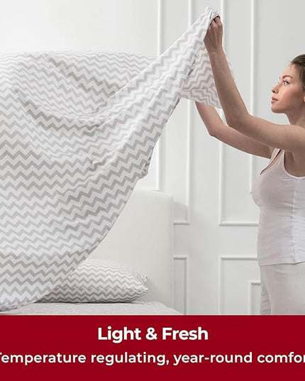 Mellanni Extra Deep Queen Sheets - 4 PC Iconic Collection Bedding Sheets & Pillowcases - Hotel Luxury, Ultra Soft, Cooling Bed Sheets - Extra Deep Pocket up to 21 inch (Queen, Chevron Gray) - LeafyLoom