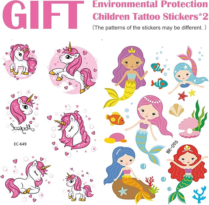Georgie Porgy Children Projector Toys Educational Science Set Wall Ceiling Tent Torch Flashlight for Kids Gifts for Boys Girls with 2pcs Tattoo Stickers (Unicorn + Mermaid) - LeafyLoom