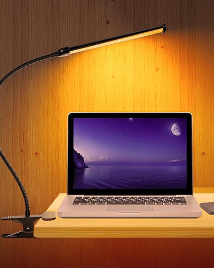 Desk Lamp for Office Home, 5W USB Amber LED Clip on Light, Flexible Gooseneck Clamp Light, 5 Brightness Levels, 4/8/12/18H Auto Timer, Eye-Caring Desk Light for Bedside Office,1600K Color (Metal) - LeafyLoom