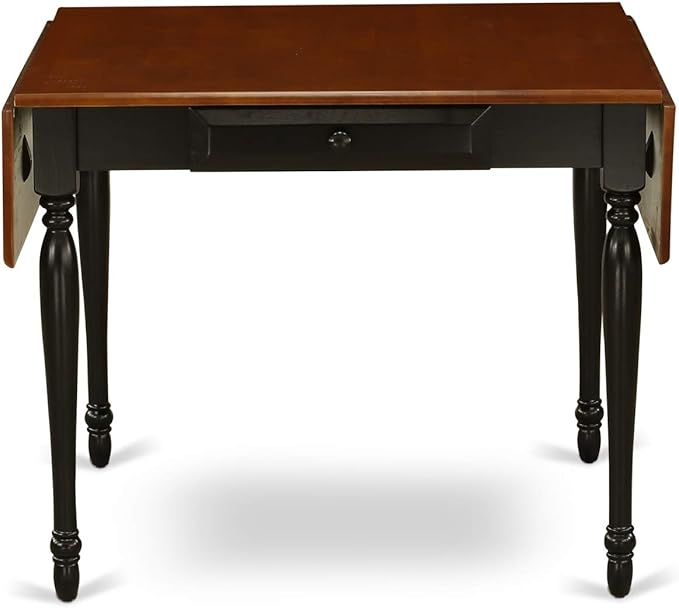 East West Furniture Monza Mid-Century Modern Rectangle Dining Table Top with Dropleaf & Stylish Legs, 36x54 Inch, Black & Cherry - LeafyLoom