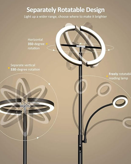 FIMEI Split Floor Lamp with Reading Light, Modern Bright LED Rotatable Standing Lamp with Stepless Dimming and 3000K-6000K Color for Living Room Bedroom Office, Touch and Remote Control, Black - LeafyLoom