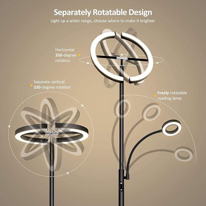 FIMEI Split Floor Lamp with Reading Light, Modern Bright LED Rotatable Standing Lamp with Stepless Dimming and 3000K-6000K Color for Living Room Bedroom Office, Touch and Remote Control, Black - LeafyLoom