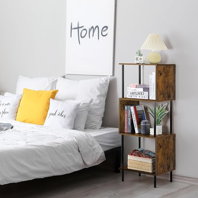 ETELI 4 Tier Bookshelf S-Shaped Small Bookcase Modern Freestanding Multifunctional Wooden Book Shelves for Farmhouse, Living Room, Bedroom, and Home Office - LeafyLoom