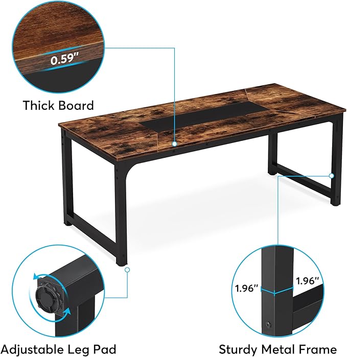 70.9 Inch X Large Executive Office Computer Desk, Brown - LeafyLoom