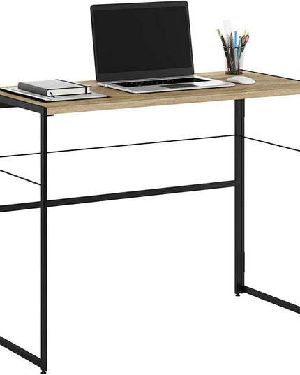 Furinno Riau No Tool/No Assembly/Folding Metal Frame Computer Desk, Sonoma Oak/Black, 39 Inch - LeafyLoom