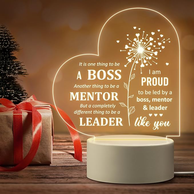 Boss Day Gifts, Boss Gifts for Women Men, Boss Lady Gifts for Women, Appreciation Night Lamp for Boss Day Birthday Christmas Going Away Farewell Congratulation Retirement, Best Boss Ever - LeafyLoom