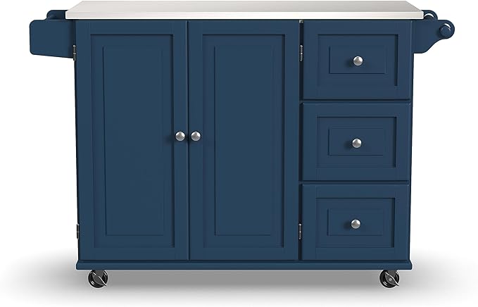 Homestyles Mobile Kitchen Island Cart with Stainless Steel Top, Blue - LeafyLoom
