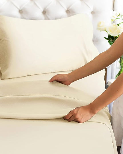 King Size 4 Piece Sheet Set - Comfy Breathable & Cooling Sheets - Hotel Luxury Bed Sheets for Women & Men - Deep Pockets, Easy-Fit, Extra Soft & Wrinkle Free Sheets - Off White Oeko-Tex Bed Sheet Set - LeafyLoom