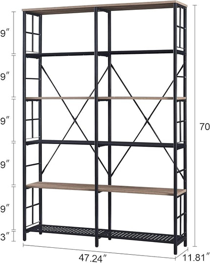 HOMISSUE Double Wide 6-Tier Bookshelf,Industrial Bookcases with Metal Frame,Open Large Storage Bookshelves,Wood Style and Metal Tall Display Shelves for Living Room Office,Brown - LeafyLoom