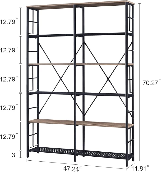 HOMISSUE Double Wide 6-Tier Bookshelf,Industrial Bookcases with Metal Frame,Open Large Storage Bookshelves,Wood Style and Metal Tall Display Shelves for Living Room Office,Brown - LeafyLoom