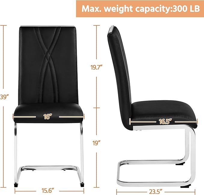 Yaheetech Dining Chairs Set of 4 Modern Dining Room Chairs Kitchen Chairs with Faux Leather Seat, Solid Legs and High Back for Dining Room, Kitchen, Black - LeafyLoom