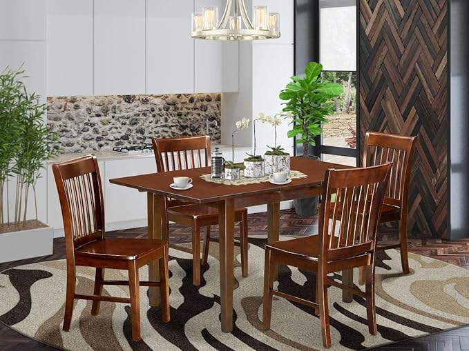 East West Furniture NOFK5-MAH-W 5 Piece Dinette Set for 4 Includes a Rectangle Dining Room Table with Butterfly Leaf and 4 Kitchen Dining Chairs, 32x54 Inch, Mahogany - LeafyLoom