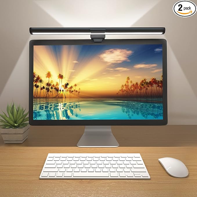 OOWOLF Monitor Light Bar (Pack of 2) Screen Light Bar,CRI≥95 Desk Lamp for Eye-Caring,No Glare,Dual Light,Filter Blue-Light,3-Color Mode,Memory Dimming,e-Reading Task Lamp,Computer Light for Desk - LeafyLoom