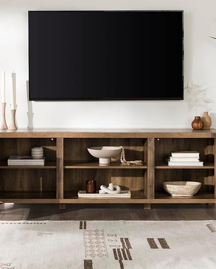 Walker Edison Georgetown Modern Farmhouse Double Barn Door TV Stand for TVs up to 80 Inches, 70 Inch, Rustic Oak, Without Fireplace, 15.75 x 70 x 24 inches - LeafyLoom