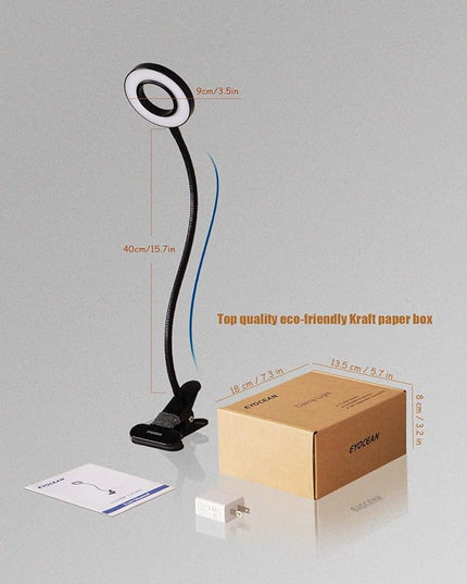 LED Reading Light, Dimmable Clamp Light for Bed Headboard, Bedroom, Office, 3 Modes & 9 Dimming Levels, Flexible Clip Desk Lamp, Adapter Included (Matteblack) - LeafyLoom