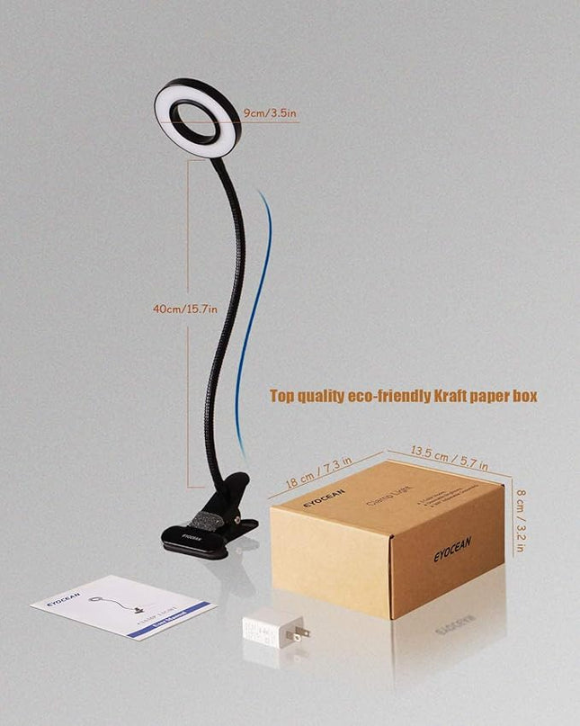 LED Reading Light, Dimmable Clamp Light for Bed Headboard, Bedroom, Office, 3 Modes & 9 Dimming Levels, Flexible Clip Desk Lamp, Adapter Included (Matteblack) - LeafyLoom