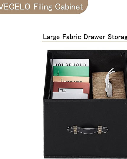 VECELO Mobile Lateral File Cabinet Rolling Printer Stand with 3 Open Storage Shelf, Ideal for Letter Size Folders, with Lockable Casters, Strong Steel Frame, Perfect for Office, 2 Drawer, Brown+Black - LeafyLoom