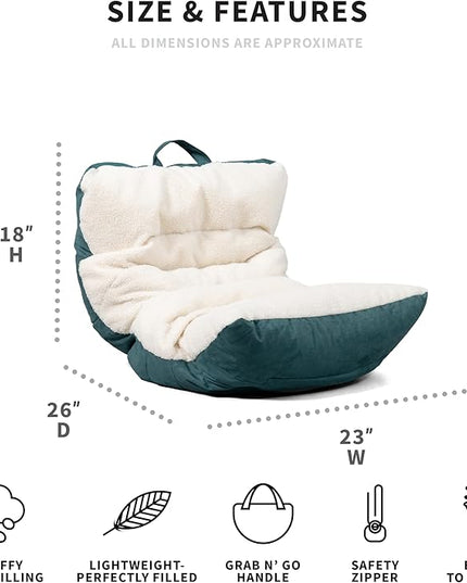 Big Joe Roma Kid's Bean Bag Chair, Oat Sherpa and Sage, Vegan Suede, 2 feet - LeafyLoom