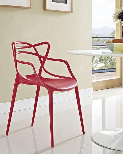 Modway Entangled Modern Molded Plastic Kitchen and Dining Room Arm Chair in Red - Fully Assembled - LeafyLoom