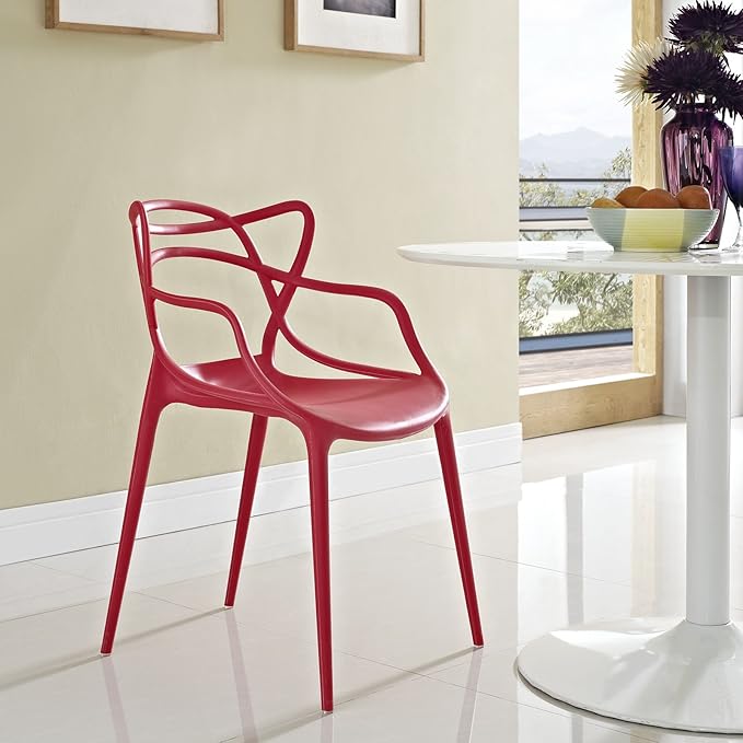 Modway Entangled Modern Molded Plastic Kitchen and Dining Room Arm Chair in Red - Fully Assembled - LeafyLoom