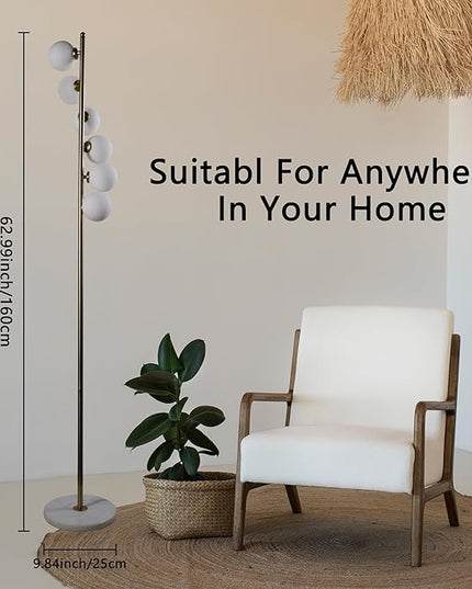 6 Globe Floor Lamp, Using Medieval Modern Floor Lamps, Including Frosted Glass lampshades and Modern Gold Floor Lamps with Light Bulbs, Living Room, Bedroom, and Office Decorations - LeafyLoom