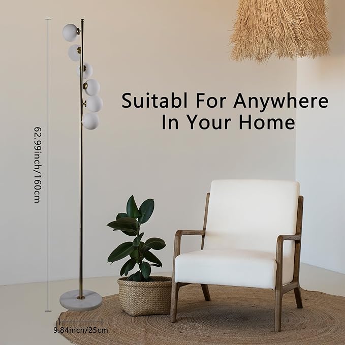 6 Globe Floor Lamp, Using Medieval Modern Floor Lamps, Including Frosted Glass lampshades and Modern Gold Floor Lamps with Light Bulbs, Living Room, Bedroom, and Office Decorations - LeafyLoom