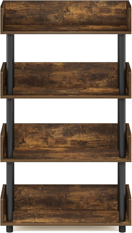 Furinno Turn-N-Tube 4-Tier Toolless Display Rack, Amber Pine/Black - LeafyLoom