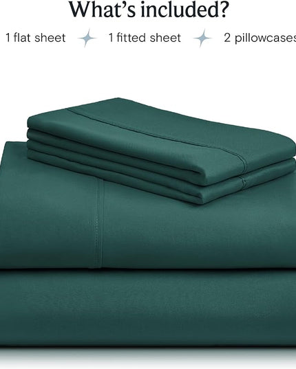 LuxClub 4 PC Sheet Bed Sheets Deep Pockets 18" Eco Friendly Wrinkle Free-Kids-Fitted Sheets Machine Washable Hotel Bedding Silky Soft - Emerald Twin XL - LeafyLoom