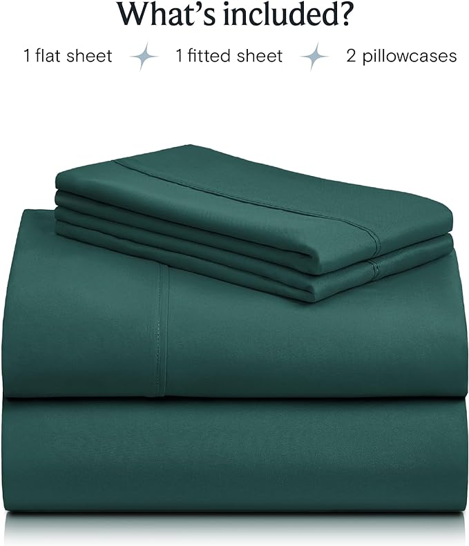 LuxClub 4 PC Sheet Bed Sheets Deep Pockets 18" Eco Friendly Wrinkle Free-Kids-Fitted Sheets Machine Washable Hotel Bedding Silky Soft - Emerald Twin XL - LeafyLoom