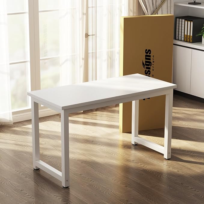 Tribesigns Modern Simple Computer Desk, 47 inch Office Desk Computer Table, Study Writing Study Desk for Home Office, White - LeafyLoom