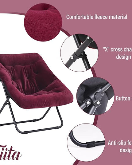 Tiita Comfy Saucer Chair, Soft Faux Fur Oversized Folding Accent Chair, Lounge Lazy Chair for Kids Teens Adults, Metal Frame Moon Chair for Bedroom, Living Room, Dorm Rooms - LeafyLoom