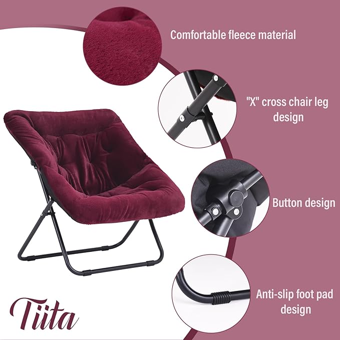 Tiita Comfy Saucer Chair, Soft Faux Fur Oversized Folding Accent Chair, Lounge Lazy Chair for Kids Teens Adults, Metal Frame Moon Chair for Bedroom, Living Room, Dorm Rooms - LeafyLoom