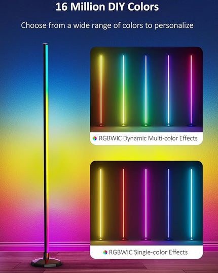 65" LED Corner Floor Lamp：Uocub 16 Million DIY Colors & 68+ Scene RGB Smart Modern Floor Lamp with Timing, Music Sync, App and Remote Control Standing Lamp for Living Room (Dark Grey) - LeafyLoom