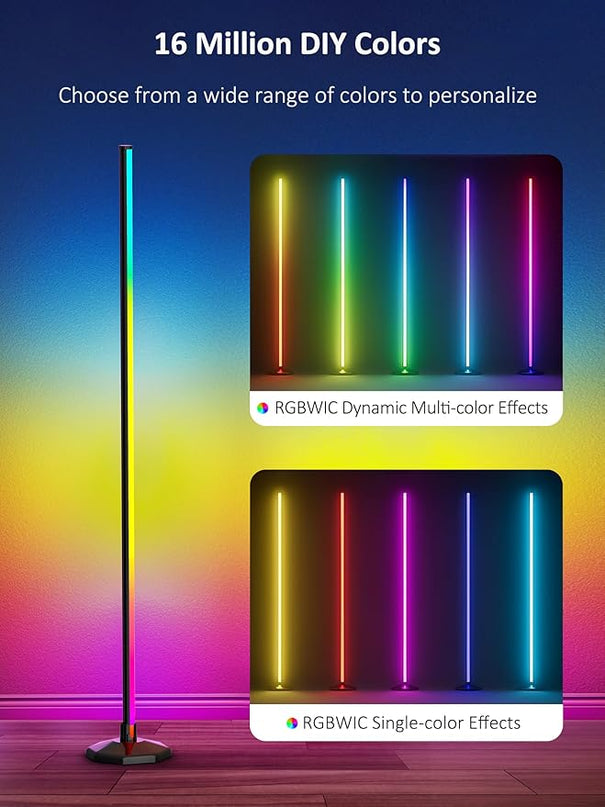 65" LED Corner Floor Lamp：Uocub 16 Million DIY Colors & 68+ Scene RGB Smart Modern Floor Lamp with Timing, Music Sync, App and Remote Control Standing Lamp for Living Room (Dark Grey) - LeafyLoom