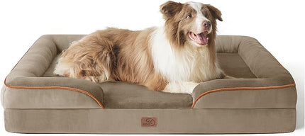 Bedsure Orthopedic Dog Bed for Large Dogs - Big Washable Dog Sofa Beds Large, Supportive Foam Pet Couch Bed with Removable Washable Cover, Waterproof Lining and Nonskid Bottom, Hazel BEDSURE