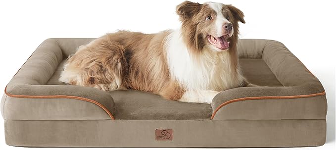 Bedsure Orthopedic Dog Bed for Large Dogs - Big Washable Dog Sofa Beds Large, Supportive Foam Pet Couch Bed with Removable Washable Cover, Waterproof Lining and Nonskid Bottom, Hazel BEDSURE