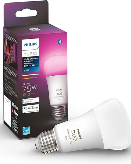 Philips Hue Smart Plug, White - 1 Pack - Turns Any Light Into a Smart Light - Control with Hue App & Smart 75W A19 LED Bulb - White and Color Ambiance Color-Changing Light - 1 Pack PhilipsHue