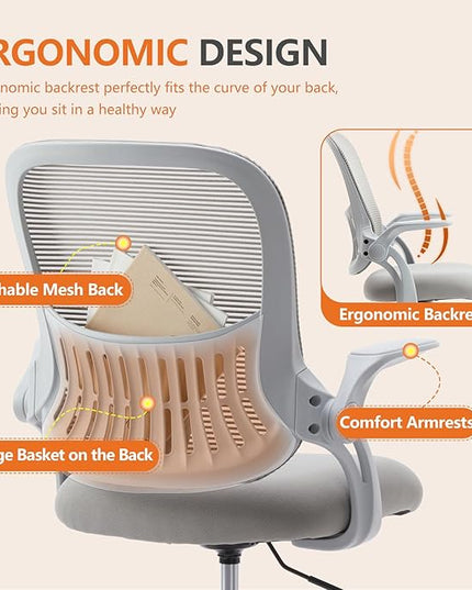 Sweetcrispy Home Office Drafting Desk Chair - Ergonomic High Stool Computer with Adjustable Height and Comfy Lumbar Support, Tall Rolling Task for Standing Desk with Flip-up Arm and Footrest, Grey - LeafyLoom