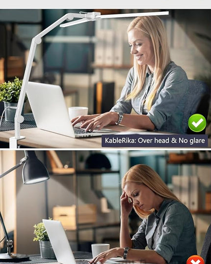 KableRika Desk Lamp,Double Head Desk Lamp with Clamp,24W Led Desk Lights for Home Office Ultra Bright Architect Table Lamp 4 Brightness 4 Color,Auto Dimming Task Lamp for Monitor Work Study White - LeafyLoom