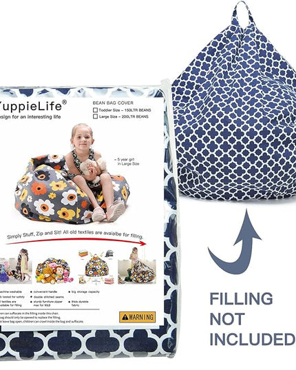 YuppieLife Kids Storage Bean Bag Cover（No Filling）Toy Organizer|Carrying Handle Sofa|Available for Kids and Teenager|Cuddle Chair|Machine Washable and Durable（27“,Leaf Clover） - LeafyLoom