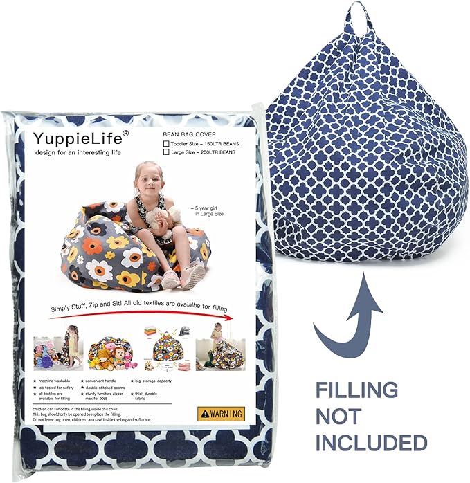 YuppieLife Kids Storage Bean Bag Cover（No Filling）Toy Organizer|Carrying Handle Sofa|Available for Kids and Teenager|Cuddle Chair|Machine Washable and Durable（27“,Leaf Clover） - LeafyLoom