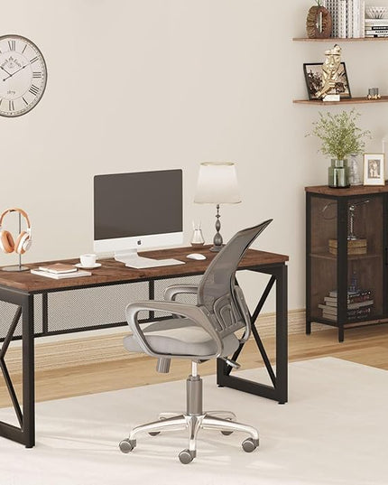 BON AUGURE 60 Inch Computer Desk for Home Office, Industrial Metal Wood Desk, Farmhouse Large Writing Desk, Modern Sturdy Gaming Desk (Rustic Oak) - LeafyLoom