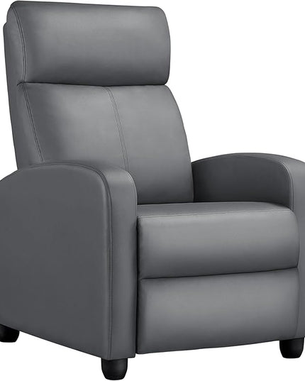 Yaheetech Recliner Chair PU Leather Recliner Sofa Home Theater Seating with Lumbar Support Overstuffed High-Density Sponge Push Silver Gray Recliners - LeafyLoom