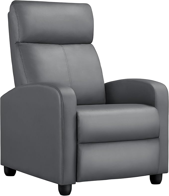 Yaheetech Recliner Chair PU Leather Recliner Sofa Home Theater Seating with Lumbar Support Overstuffed High-Density Sponge Push Silver Gray Recliners - LeafyLoom